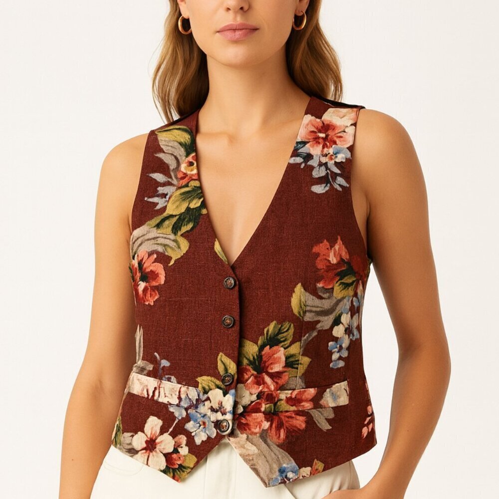 Vintage J.G. Watts Floral Tapestry Vest | Size S | Bold Cottagecore - Picture 1 of 5